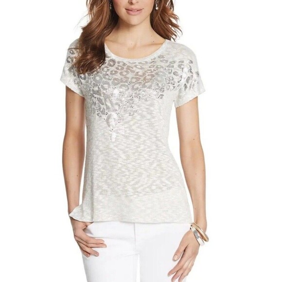 Chico's Womens Sweater Leopard Terrain Hailie High Low Top size 3 (XL ) - Picture 1 of 14